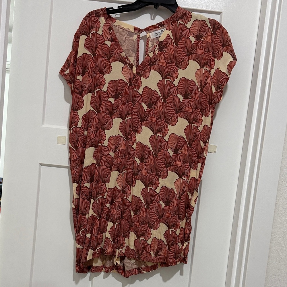 Ava Sky Red Floral Print Romper with Cream Background